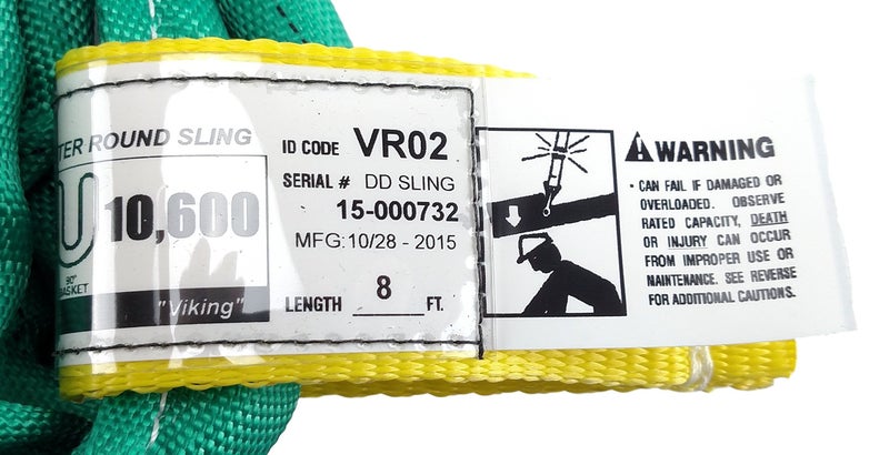 Chenango Supply VR2 Green Round Sling, 8 ft â€“ USA Made, 5,300 lb Vertical, 4,240 lb Choker, 10,600 lb Basket â€“ Double-Ply Cover Endless Poly Rigging Sling for Lifting & Material Handling - Image 2